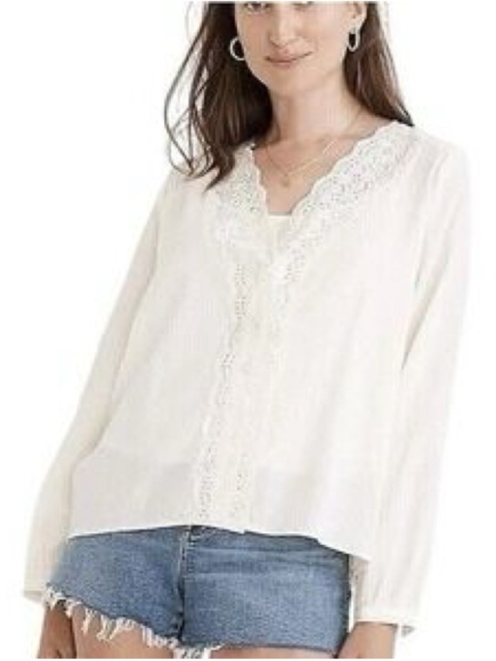 Madewell embroidered trim V-Neck Women's Top xxs cream color/ new without tag